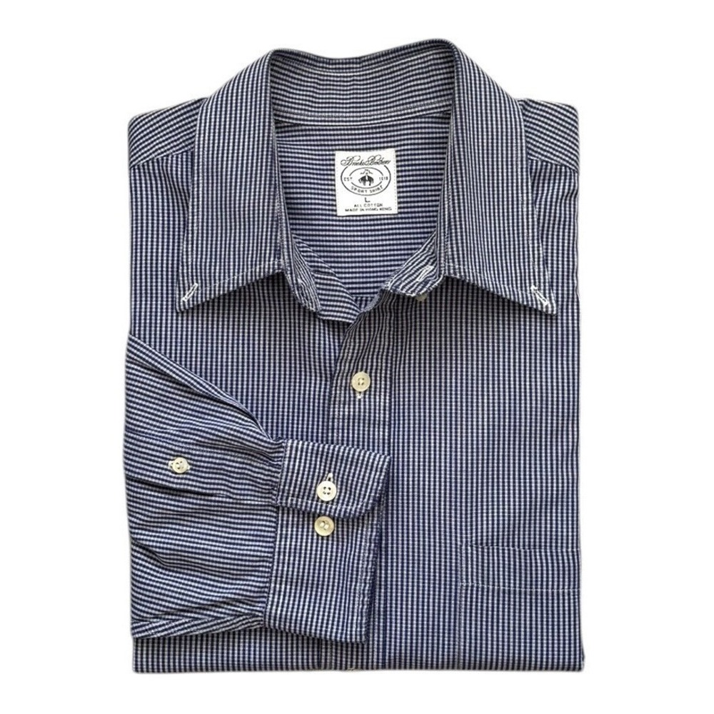 Brooks Brothers Sport Men's‎ LARGE Blue White Check Long Sleeve Shirt Pocket